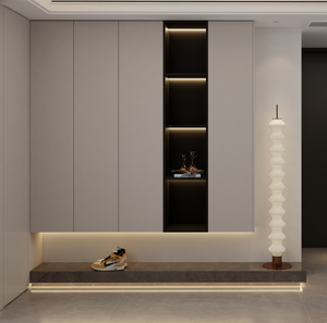 Armoire à chaussures moderne <span class=keywords><strong>sur</strong></span> mesure de grande capacité avec éclairage, design en <span class=keywords><strong>panneaux</strong></span> de bois pour villa, hôtel et salles de sport - Product Image 3