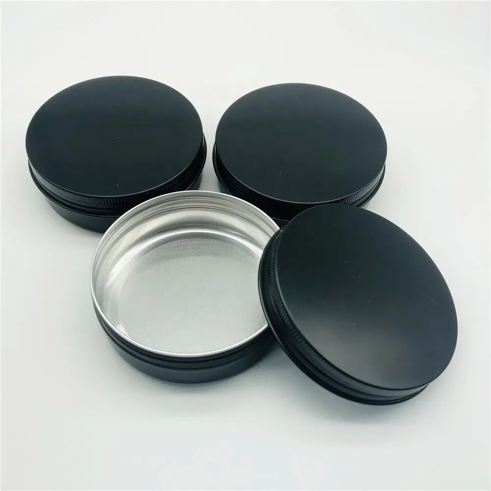 Wholesale high quality 120ml Luxury Black Tin Cans Screw Top Round Metal Pomade Tins Containers with Lids 4oz