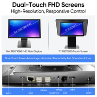 Ordinateur de bureau tout-en-un F8 avec synchronisation de données cloud, logo personnalisé, 4+64 Go, Android 13, système de données filaire, écran double 15,6 pouces, POS