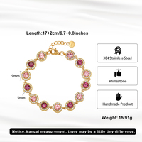 Gelang Tenis Berlian Imitasi Bulat Dua Warna Pink, Baja Tahan Karat 304 Berlapis Emas, Gelang Rantai Warna Fuchsia & Pink Muda Bergantian