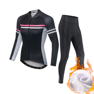 Nouvel arrivage : Ensemble de maillot de cyclisme personnalisé pour femme, manches longues, respirant et léger, avec short rembourré et poches arrière - Product Image 5