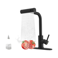 Robinet d'évier de cuisine noir à poignée unique, utilitaire commercial, en acier inoxydable, pulvérisateur cascade 3 fonctions