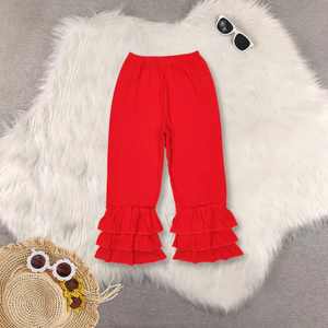 Pantalones Casuales para Niña de Alta Calidad, Ecológicos, Largos, de Algodón Sólido, Color Caramelo, con Volantes - Product Image 6