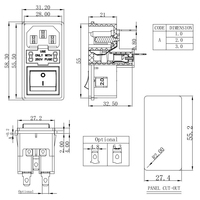 Connecteur IEC, double interrupteur à fusible, prise électrique, accessoires électriques, 10A 250V, électronique industrielle, prise de courant en laiton/nylon