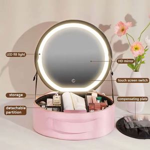 Free Sample New Products 2024 Women <b>Makeup</b> box With Round Led Mirror Rechargeable Cosmetic <b>Case</b> <b>Makeup</b> Train <b>Case</b> Cosmetic bag - Product Image 2