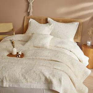Conjunto de edredom king size de algodão, colcha jacquard 3 peças, cobertor de cama com costura macia e pele fechada