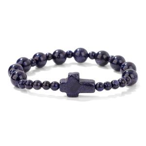 Vente flash Bracelet en pierres semi-précieuses Œil de tigre Quartz rose Perles de pierres naturelles Charmes en forme de croix Bracelet élastique pour la guérison - Product Image 3