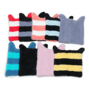 Ff4911 mùa đông vui Mèo Tai đan sọ Mũ mùa đông mờ lông Mũ Beanie ấm dệt kim Mohair Y2K Beanie - Product Image 6
