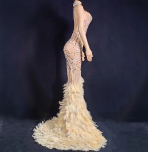 AD2049 Lange Partykleider Abendkleider Ballkleider Handgefertigte Kristall-Strass-Kleider Freizeitkleider mit Federn - Product Image 2