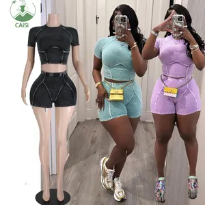 Ribbed 2 Piece Shorts Set Women'Clothing Soild Crop Top and Short Pants Knit Fitness Jogging Suits Summer Clothes For Women