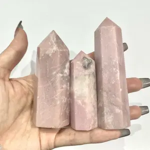 Wholesale Natural Gemstone Tower Quartz Pink Opal Point Healing Crystal Wand For Decoration