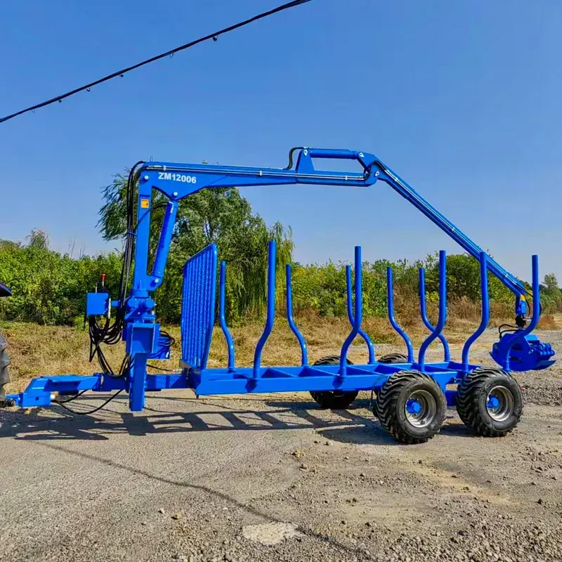 Lâm nghiệp máy móc 1-12 tấn log Trailer với cần cẩu ATV gỗ vật lộn thủy lực tự tải Trailer Máy kéo điều khiển pto Trailer