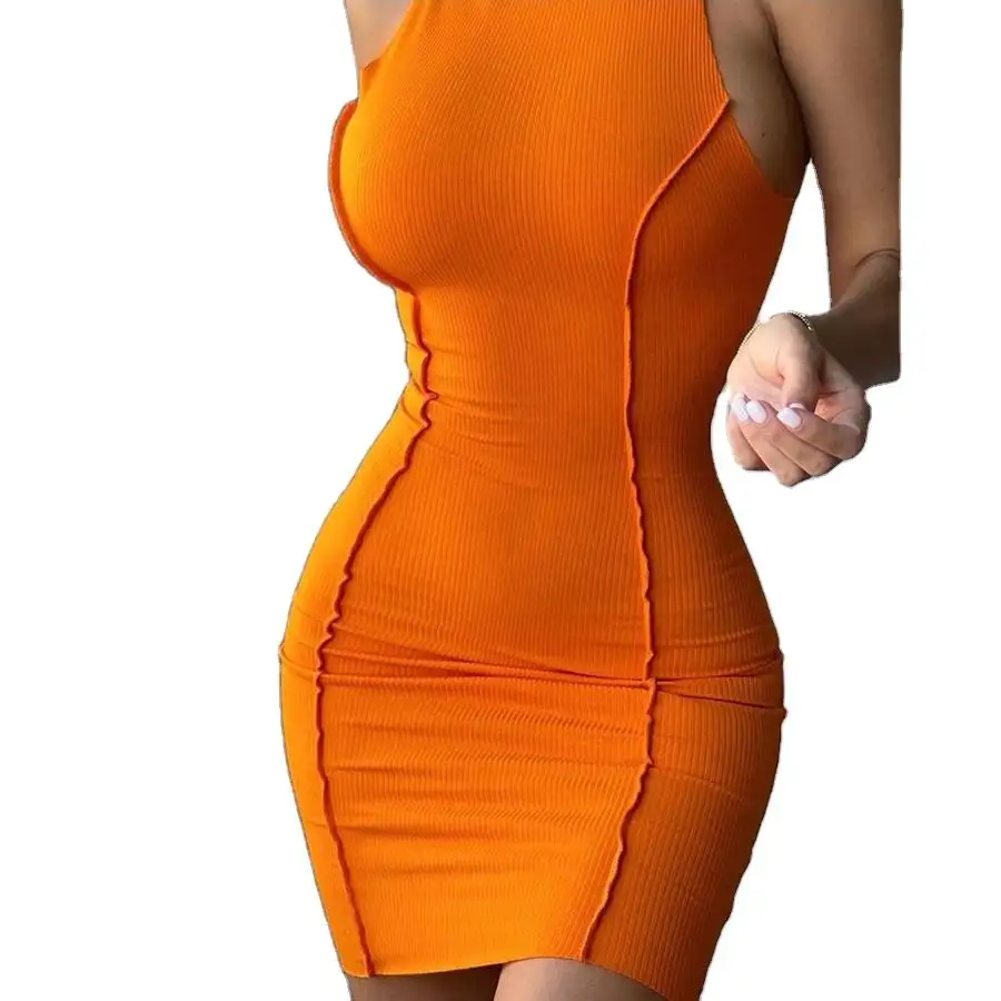 Rundhals ausschnitt Ärmellose Sexy Casual Damen kleider Sommer Neue Slim Fit Mini kleider Einfarbige Robe