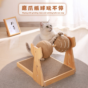 Wooden <b>Cat</b> Scratcher <b>Board</b> Sisal Column Solid Pine Wood Pet Toy For Indoor <b>Cats</b> With <b>Scratching</b> Pad And Ball Design - Product Image 3