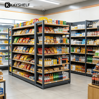 Étagères de vente au détail robustes double face en acier et bois, réglables, pour supermarchés et épiceries