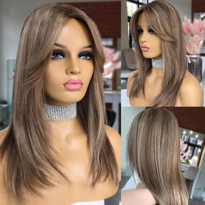 Clip cheveux blond cendré surbrillance couche coupe Salon qualité nœuds invisibles 100% cheveux naturels pleine dentelle perruques avec <span class=keywords><strong>frange</strong></span> - Product Image 6