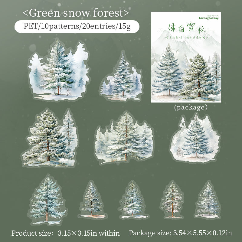 E Green and White Snow Forest