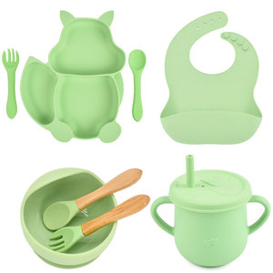 Juego de 8 Piezas de <span class=keywords><strong>Vajilla</strong></span> Infantil de Silicona con Diseño de Dibujos Animados, Plato, Tazón, Vaso de Entrenamiento, Cuchara, Tenedores, con Succión, para Niños de <span class=keywords><strong>6</strong></span> a 36 <span class=keywords><strong>Meses</strong></span> - Product Image 1