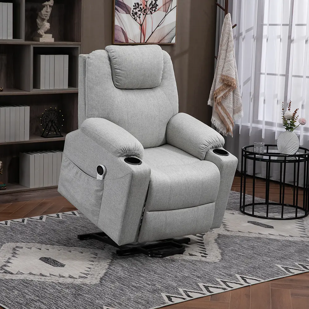 Muebles de sala de estar, sofá eléctrico reclinable de cuero cómodo, silla reclinable de masaje para ancianos con portavasos