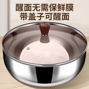 Bol à pétrir en acier inoxydable 304 avec couvercle, bol de cuisson et de pâtisserie, bassin de levage de pâte domestique, couleur argent - Product Image 3