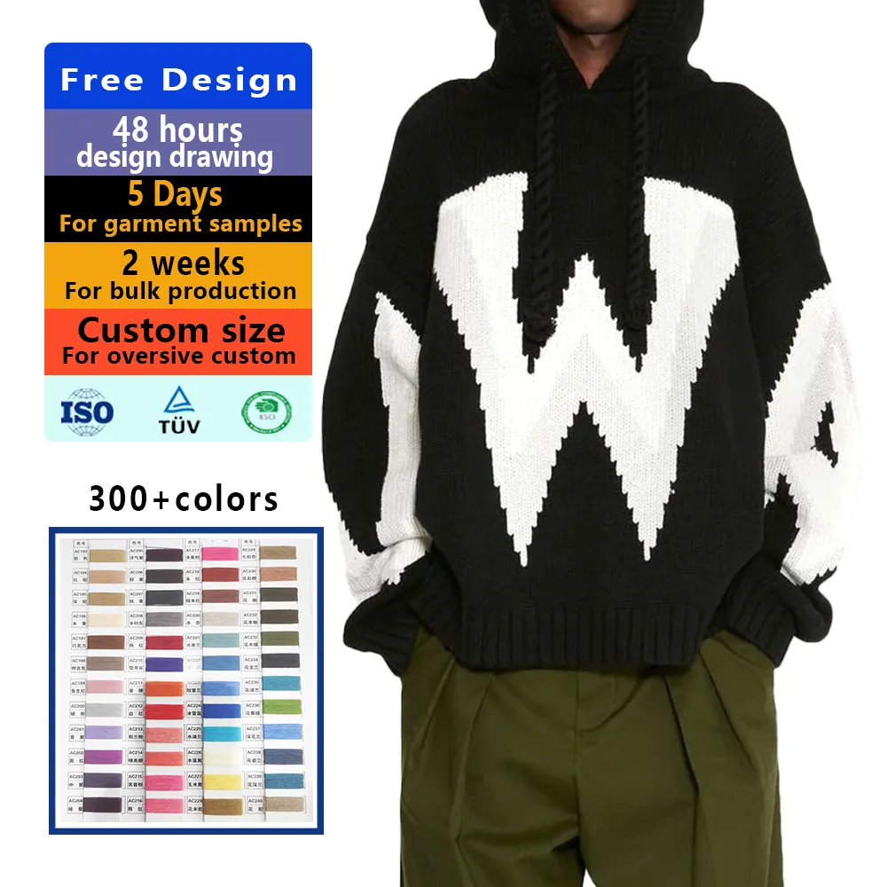 Senior Custom new fashion knitwear knitted wool jacquard hoodie oversize sweaters for women