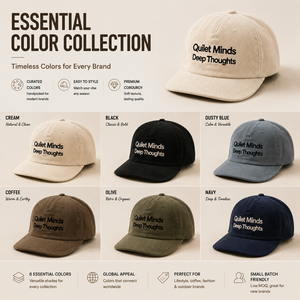 หมวกแก๊ปปักลาย 5 ชิ้น แบบ Snapback ผ้าคอร์ดูรอยสีครีม ปรับแต่งได้ตามต้องการ พร้อมปักแบรนด์ - Product Image 4