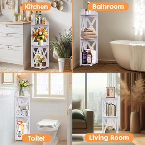 Armoire de rangement pour salle de bain, petite salle de bain, support de <span class=keywords><strong>papier</strong></span> toilette blanc, étagère d'angle - Product Image 2