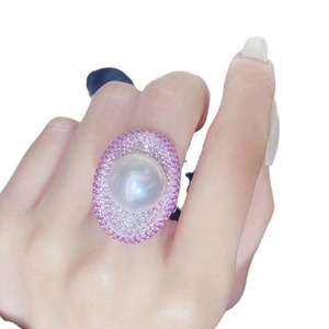Bague en argent pur S925 de luxe léger, incrustée de perle naturelle, 13-12 mm, ronde, sans défaut, design réglable à l'avant - Product Image 5