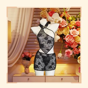 Golden Shuttle Lingerie Cheongsam Style Halter Neck Lace <b>Bra</b> <b>Brief</b> <b>Set</b> Black 8107 Women Sexy Hipster Mid-Rise - Product Image 4