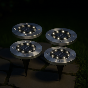 Lampes solaires de jardin 4 pièces en acier inoxydable à LED, alimentées par énergie solaire, IP55, lumière blanche chaude, capteur de lumière, pour patio, cour, allée, décoratives - Product Image 2