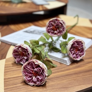 Composizione Floreale Artificiale Stile Europeo Retrò <span class=keywords><strong>Serie</strong></span> Autunnale Quattro Rami Rosa Bruciata Austin per Tavola da Pranzo - Product Image 4