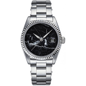 Montre de luxe pour homme en acier inoxydable, cadran en marbre noir, verre saphir, étanche 3 ATM, affichage automatique de la date, quartz, style professionnel - Product Image 1