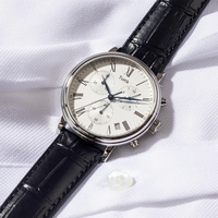 Montre Chronographe Sportive Simple et Élégante à Quartz avec Cadran en Cristal Saphir, Lunette en Acier Inoxydable et Bracelet en Cuir, Affichage Analogique à Aiguilles