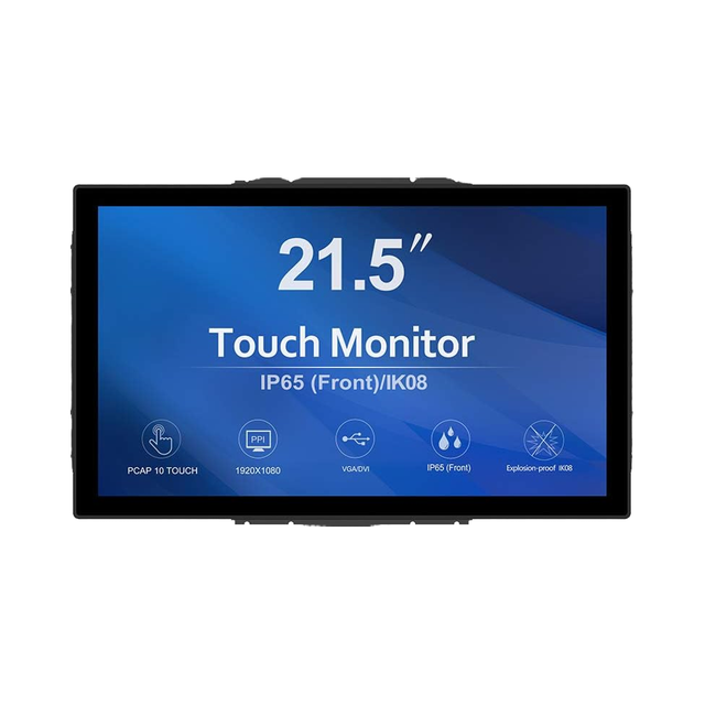Industrial 21.5 Inch 10-Point Capacitive Touch Front IK08/IP65 Open Frame Monitor USB PVC Desktop Wall Mountable 1920x1080