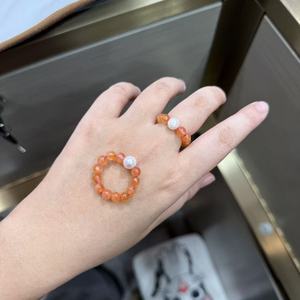 Natural Ice Red Southern Red Round <strong>Agate</strong> <strong>Bead</strong> Women's Ring Jewelry From Shanwei - Product Image 2