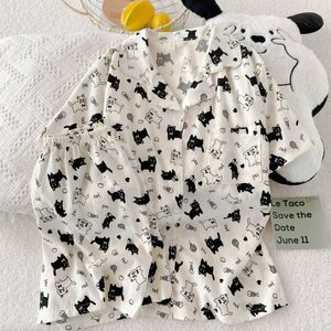 Nuovo Stile <span class=keywords><strong>Pigiama</strong></span> in Cotone per Donne, Completo Estivo a Maniche Corte <span class=keywords><strong>con</strong></span> Simpatico Motivo Cartoon, Abbigliamento da Notte - Product Image 3