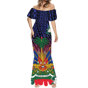New Pacific Island Tribe Off spalla vestito aderente polinesiano <span class=keywords><strong>oversize</strong></span> elegante donna floreale Hawaii bandiera haitiana Design Dress - Product Image 4