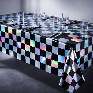 Iridescent Checkered PE Plastic Shiny Reusable Table Cover for Wedding Birthday Party Decorations <b>Tablecloth</b> - Product Image 2