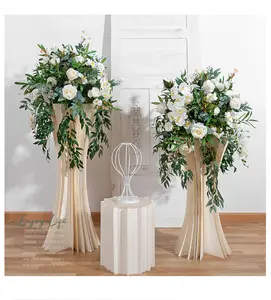 QSLH Ti496, Свадебный Шелковый белый и зеленый цветы, украшение стола, Свадебный центральный элемент, цветочный шар с подвесным ивовым листом