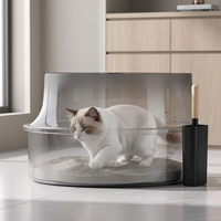 Bac à litière rond en acier inoxydable grande capacité facile à nettoyer pour chat avec poubelle intégrée, plateau pour chat d'intérieur OEM