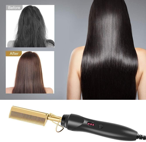 Peigne chauffant électrique portable pour femmes, lisseur de cheveux 2-en-1 pour cheveux raides et bouclés, peigne chauffant brillant pour usage domestique - Product Image 4