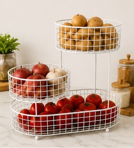 White Metal Wire Storage <b>Basket</b> Oval Shape <b>Stackable</b> Design Nordic Style Multi Purpose Neatening Organizer - Product Image 4