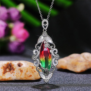 Collana con ciondolo in pietra colorata sfumata per donna, accessori per gioielli eleganti per feste serali, ispirati alla natura - Product Image 3