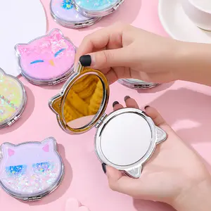 Милые Акриловые карманные зеркальные круглые мини-зеркало для макияжа с логотипом на заказ, маленькое зеркало для макияжа