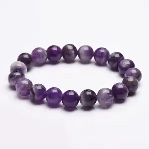 Natural Amethyst 6Mm 8Mm Kualitas Tinggi Amethyst Gelang Fashion Ungu Kristal Manik-manik Gelang untuk Wanita Pria Perhiasan Gelang