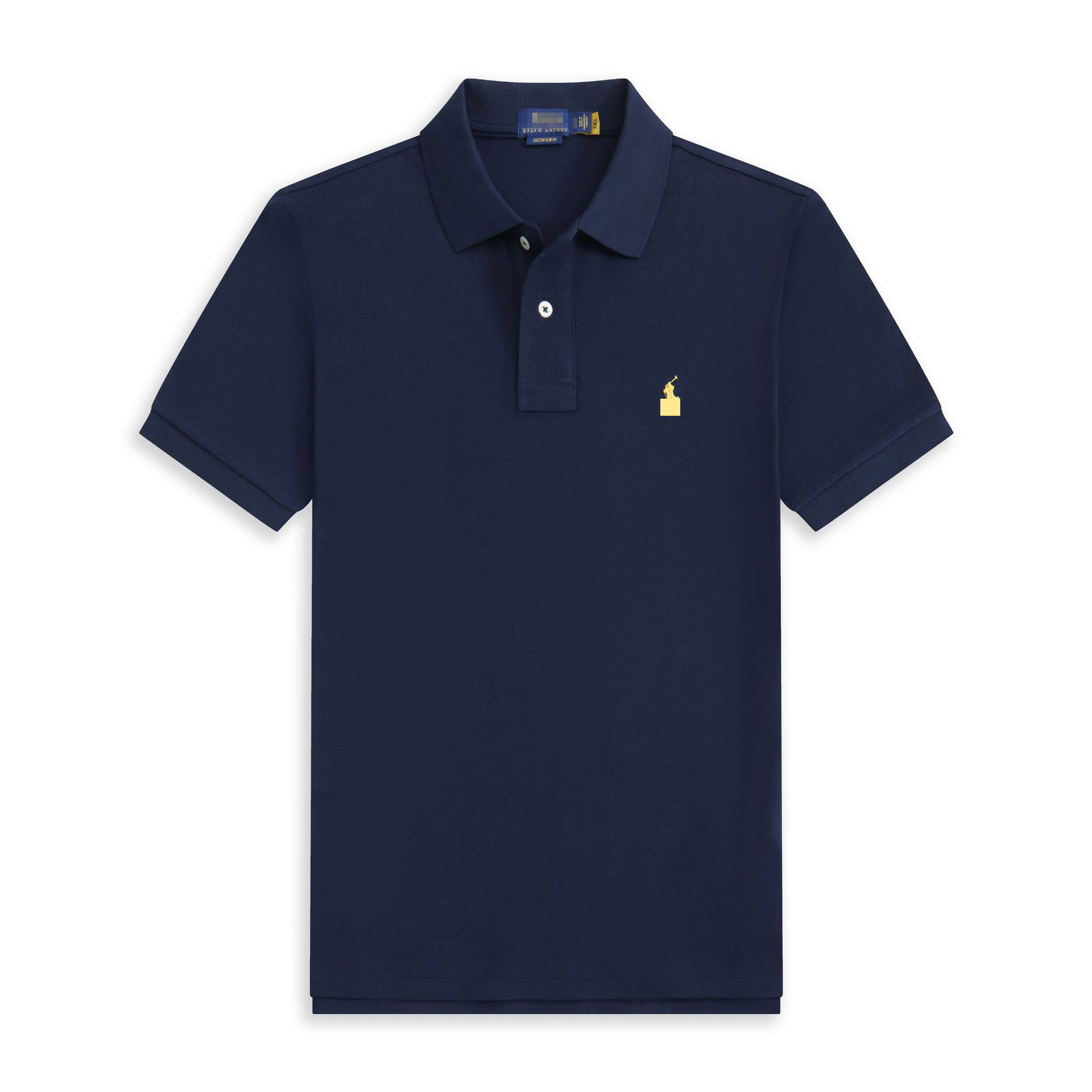 Polo manches courtes-bleu marine étiquette jaune