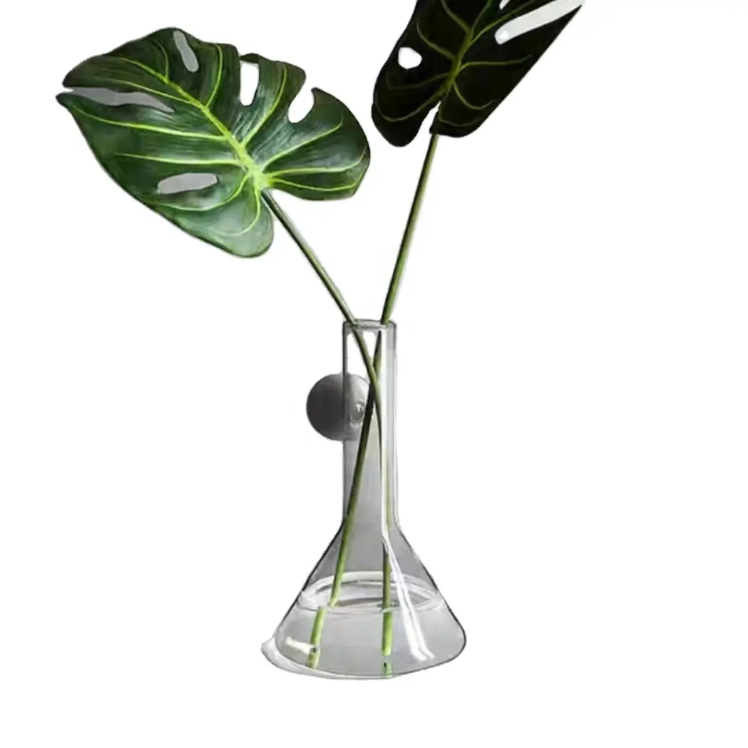Nouveau vase en verre transparent en forme de cône en borosilicate soufflé à la main