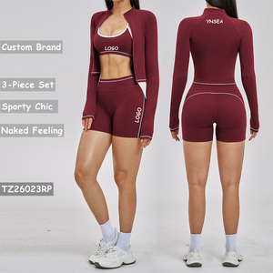 YNSEA Ensemble de Vêtements de Sport pour <span class=keywords><strong>Femme</strong></span> Personnalisé, Style Sport Chic, 3 Pièces, Crop Top à Bretelles Croisées, Color Block, Tenue de Yoga et Fitness - Product Image 4