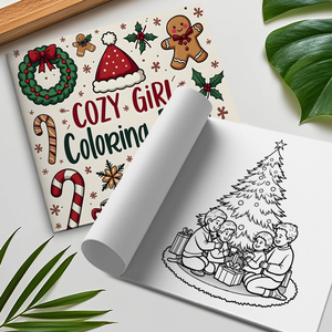 Livre de <span class=keywords><strong>coloriage</strong></span> de Noël Cosy Girl-Modèles de <span class=keywords><strong>pain</strong></span> <span class=keywords><strong>d</strong></span>'<span class=keywords><strong>épice</strong></span> et de chapeau de Père Noël Livre de <span class=keywords><strong>coloriage</strong></span> de vacances de 24 pages pour un plaisir festif - Product Image 1