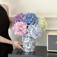 Ensemble de fleurs d'hortensia artificielles réalistes, dégradé rose, bleu et violet, avec feuilles vertes, pour centre de table et décoration d'événements